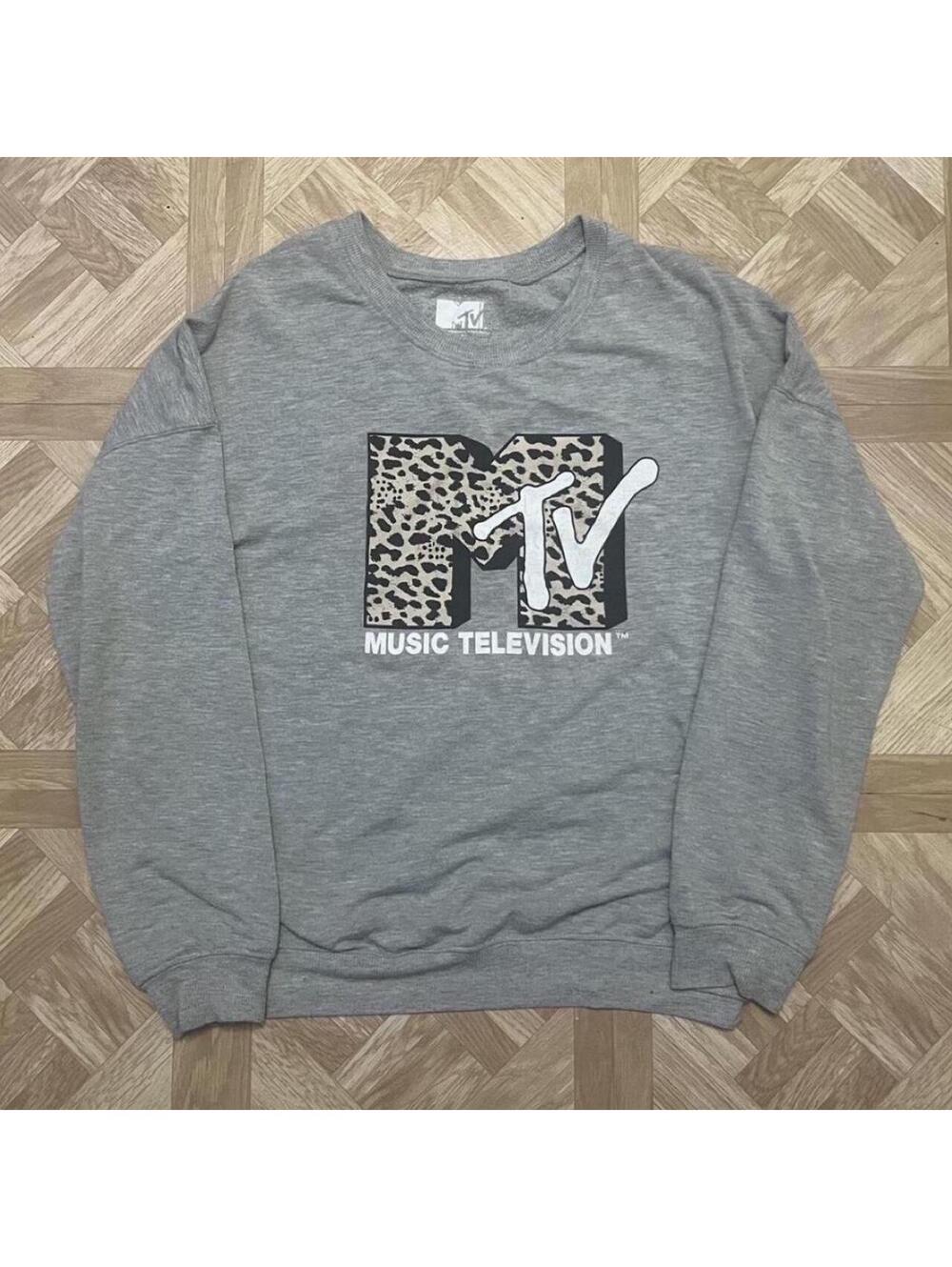 Grey streetwear cheetah print MTV M longsleeve sweatshirt